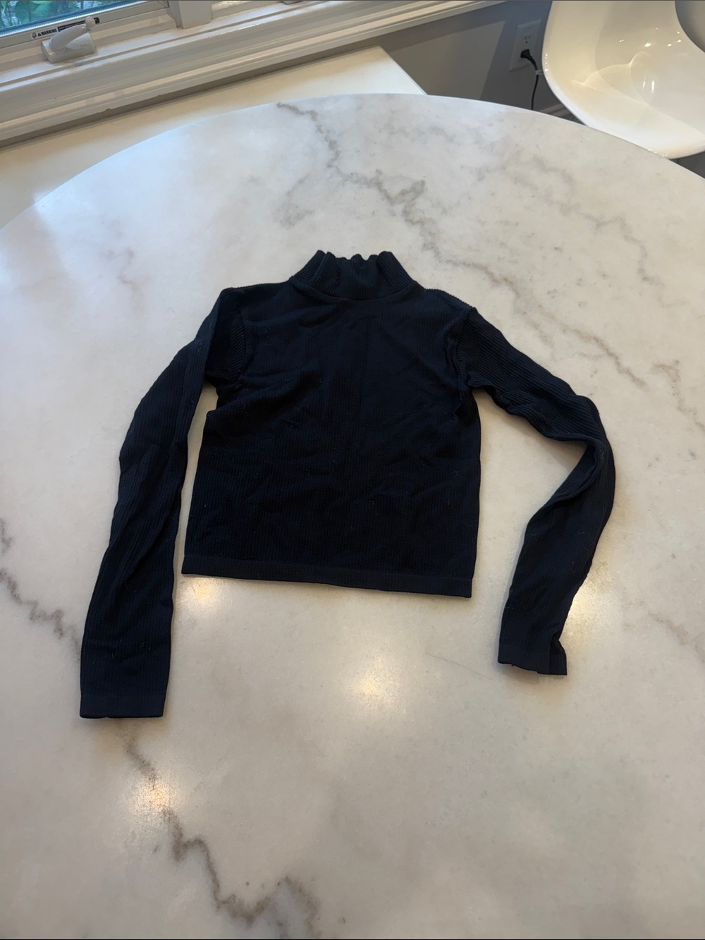 Zara Black Ribbed Mock Neck Long-Sleeve Crop Top